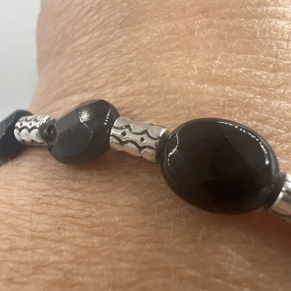 Brighton Bracelet Silver Tone Black Glass Beads Minimalist Adjustable